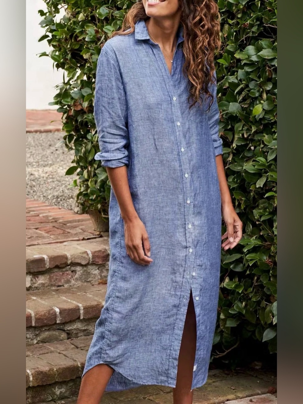 Frank and Eileen Rory Lived In Linen Maxi Shirt Dress in Famous Blue Sz S